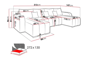 Zulueta 8-sits Bäddsoffa Vänster - Grå - Products - Möbler - Soffa - Bäddsoffa - U bäddsoffa