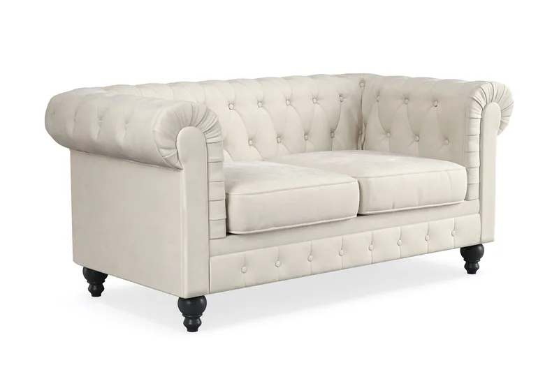 Chesterfield Lyx 2-sits Sammetssoffa - Liten djup soffa - Beige Sammet - Products - Möbler - Soffa - Sammetssoffa