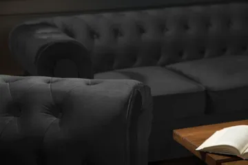 Chesterfield Lyx 3-sits Sammetssoffa - Djup soffa - Svart - Products - Möbler - Soffa - Chesterfield soffa