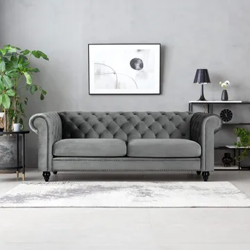 Chesterfieldsoffa 3-sits grå - Grå - Products - Möbler - Soffa - Chesterfield soffa