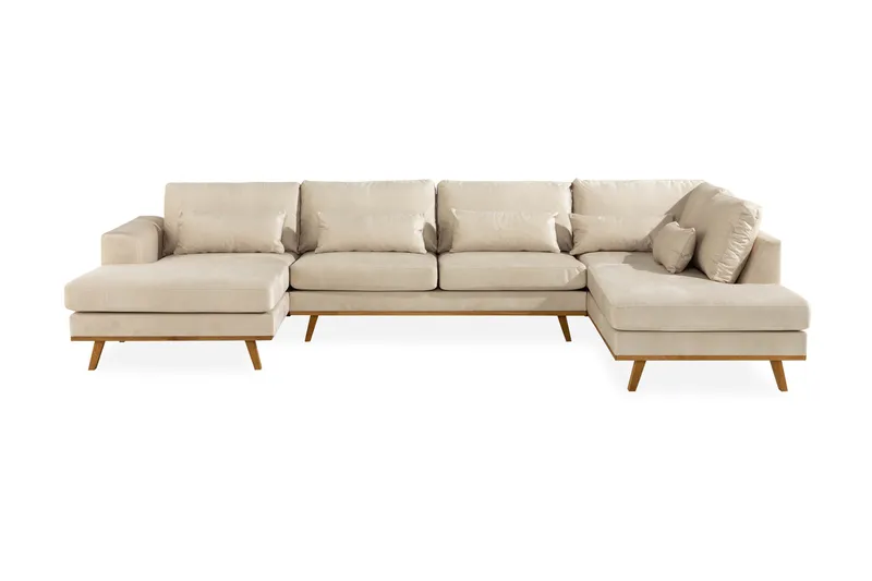 Copenhagen 5-sits Högervänd U-formad Large Soffa med Divan och Schäslong i Sammet, Beige