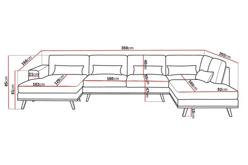 Copenhagen 5-sits Högervänd U-formad Soffa med Divan och Schäslong i Manchester - Rosa - Products - Möbler - Soffa - U-soffa