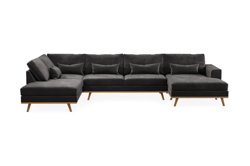 Copenhagen 5-sits Vänstervänd U-formad Soffa med Divan och Schäslong i Sammet, Mörkgrå