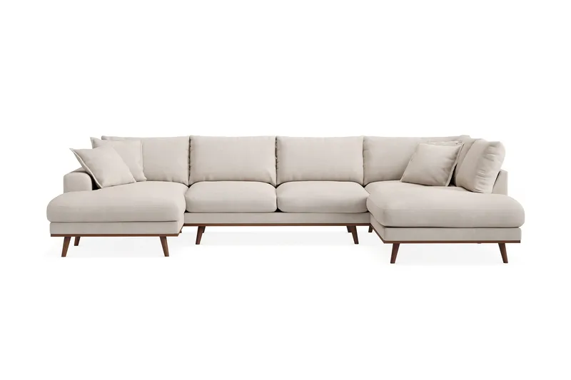 Copenhagen Premium 5-sits Högervänd U-formad Djup Soffa med Divan och Schäslong i Tyg, Beige