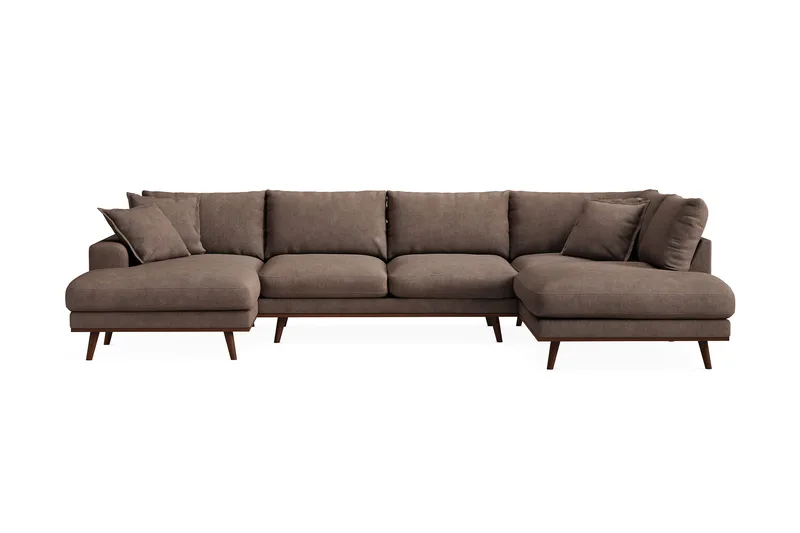 Copenhagen Premium 5-sits Högervänd U-formad Djup Soffa med Divan och Schäslong i Tyg, Mörkbrun