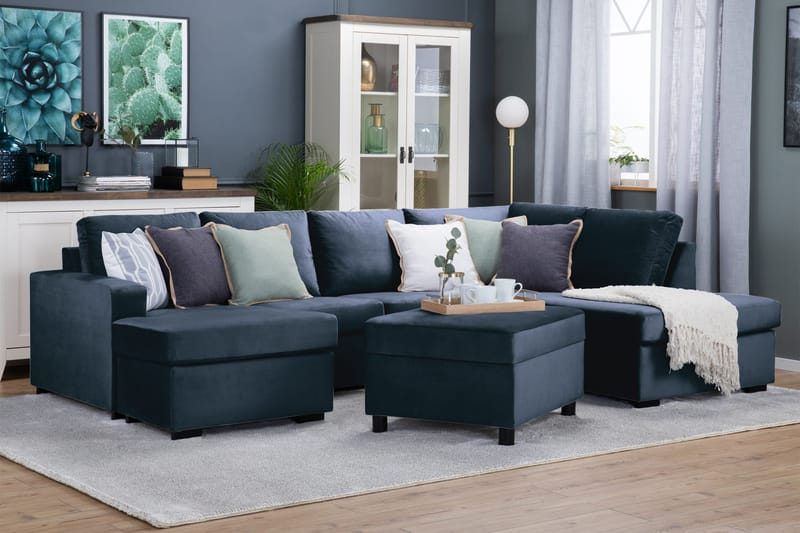 Crazy 4-sits Högervänd U-formad Large Soffa med Divan och Schäslong i Sammet - Blå - Products - Möbler - Soffa - U-soffa