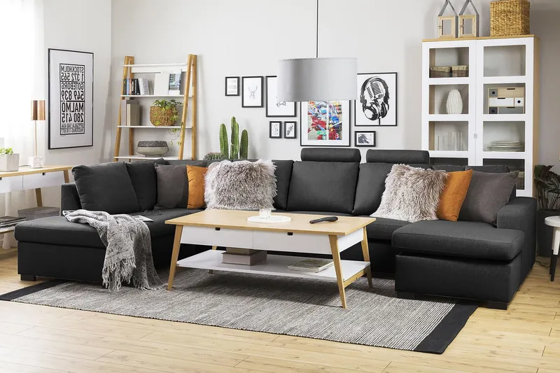 Crazy 5-sits Vänstervänd U-formad X-Large Soffa med Divan och Schäslong i Tyg - Antracit - Products - Möbler - Soffa - U-soffa