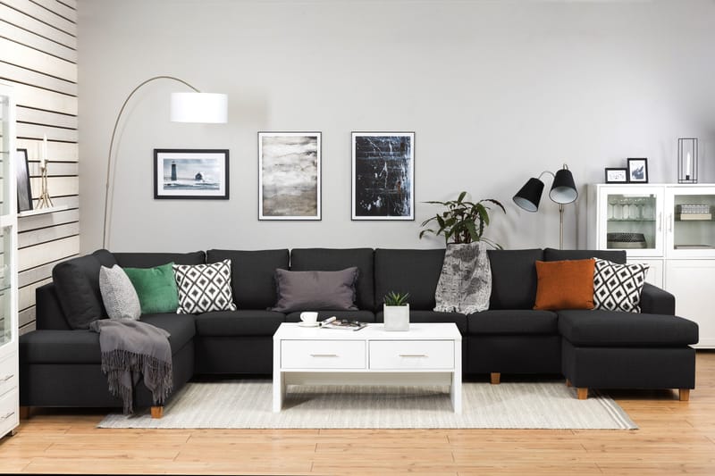 Crazy 6-sits Vänstervänd U-formad XX-Large Soffa med Divan och Schäslong i Tyg - Antracit - Products - Möbler - Soffa - U-soffa