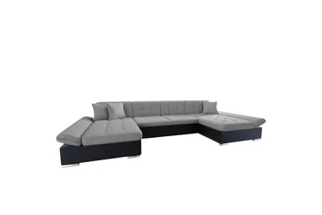 Dewitt Bäddsoffa Dubbelschäslong 4-sits i Konstläder, Svart/Grå