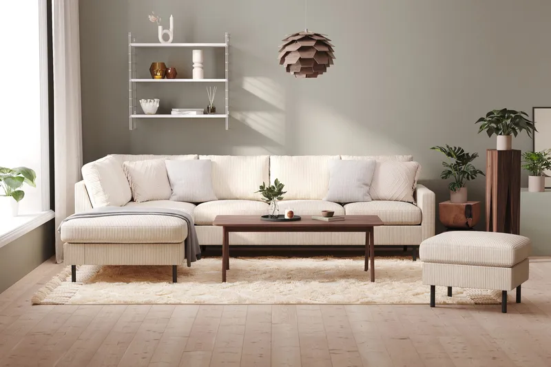 Peppe 4-sits Vänstervänd L-formad Schäslongsoffa i Manchester - Beige - Products - Möbler - Soffa - Divansoffa & schäslongsoffa - 4 sits soffa med divan