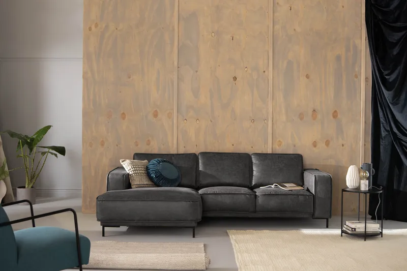 Akron 2-sits Soffa med Divan Vänster Bondedläder - Mörkgrå - Products - Möbler - Soffa - Divansoffa & schäslongsoffa - 2 sits soffa med divan