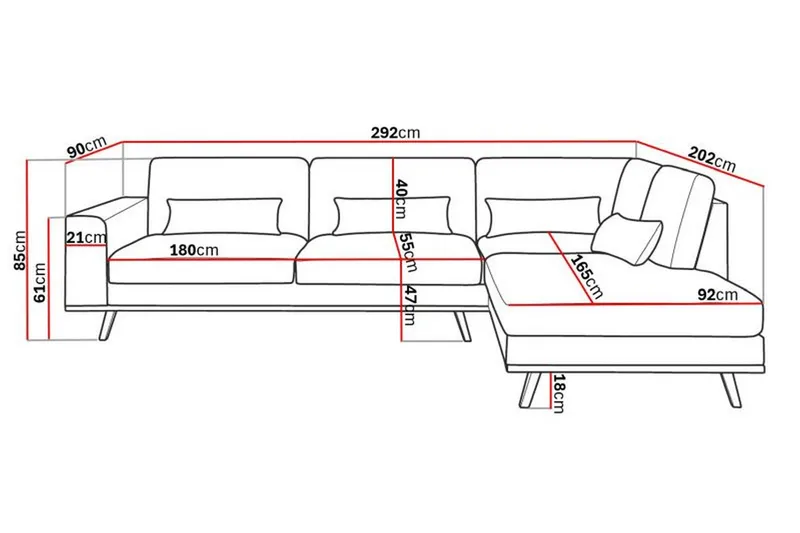 Copenhagen 4-sits Högervänd L-formad Schäslongsoffa i Manchester - Mörkgrå - Products - Möbler - Soffa - Divansoffa & schäslongsoffa - 4 sits soffa med divan