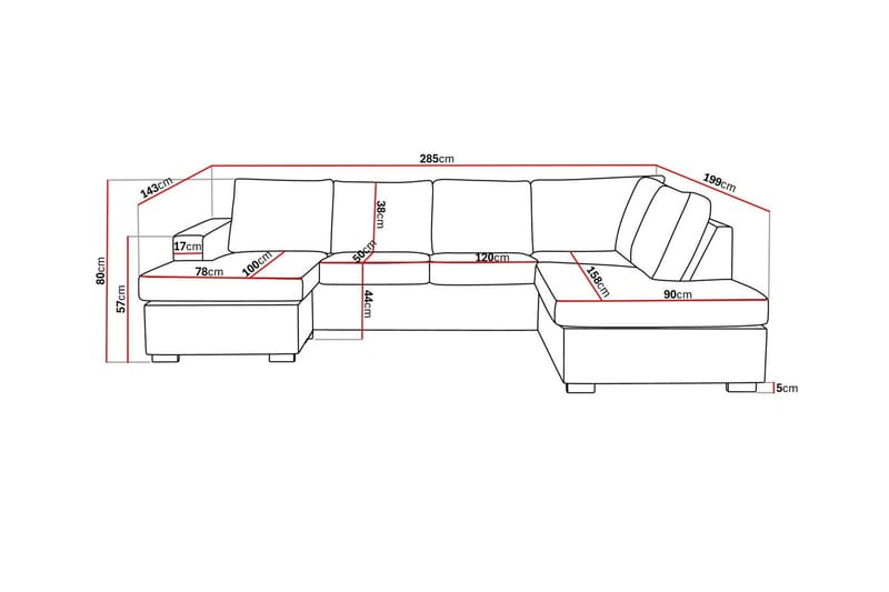 Crazy 4-sits Högervänd U-formad Large Soffa med Divan och Schäslong i Tyg - Grå - Products - Möbler - Soffa - Divansoffa & schäslongsoffa - 4 sits soffa med divan