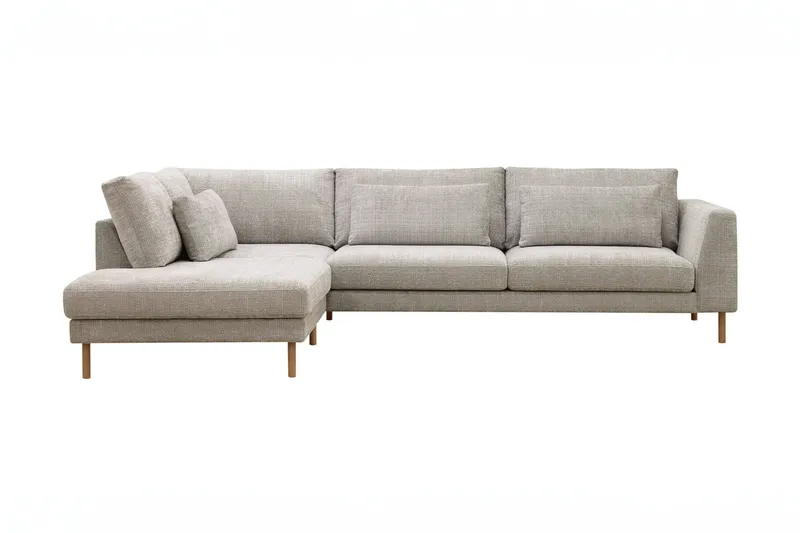 Florenz 4-sits Vänstervänd L-formad Schäslongsoffa i Tyg, Grå / Beige
