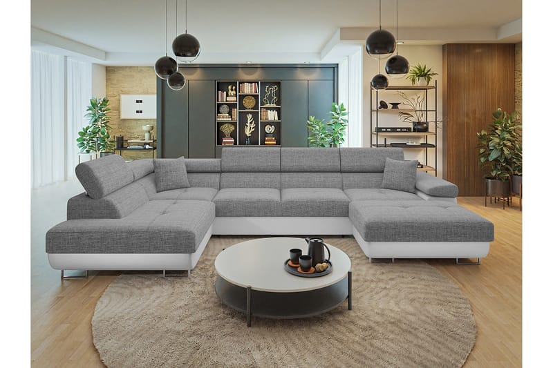 Gabina Soffa med Divan och Schäslong 4-sits - Vit/Grå - Products - Möbler - Soffa - Divansoffa & schäslongsoffa - 4 sits soffa med divan