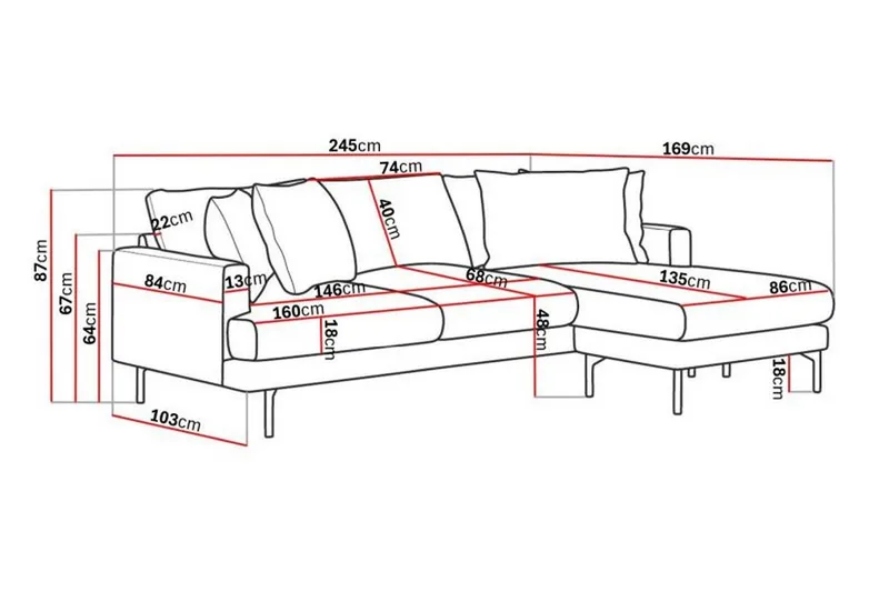 Menard 3-sits Högervänd L-formad Divansoffa i Manchester - Beige - Products - Möbler - Soffa - Divansoffa & schäslongsoffa - 3 sits soffa med divan