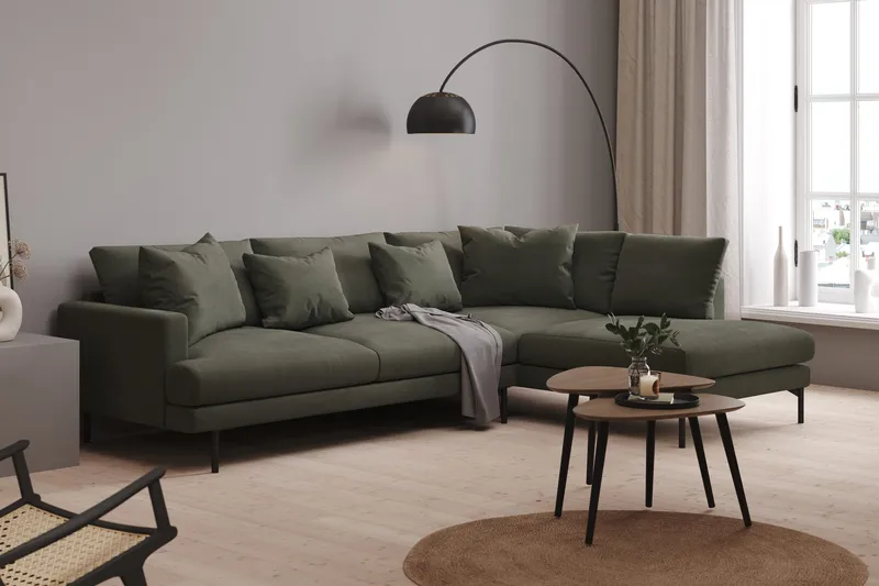 Menard 4-sits Högervänd L-formad Djup Schäslongsoffa i Manchester - Mörkgrön - Products - Möbler - Soffa - Divansoffa & schäslongsoffa - 4 sits soffa med divan