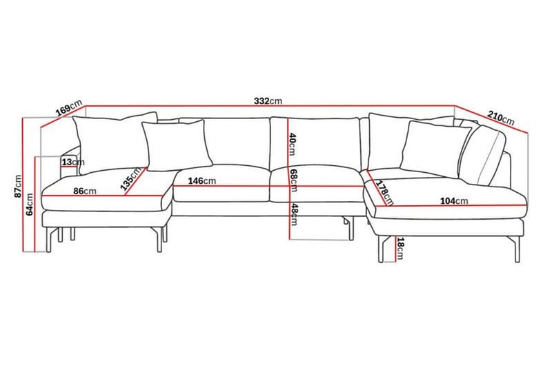 Menard 4-sits Högervänd Stor U-formad Djup Soffa med Divan och Schäslong i Manchester - Beige - Products - Möbler - Soffa - Divansoffa & schäslongsoffa - 4 sits soffa med divan
