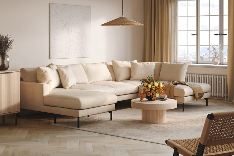Menard 4-sits Högervänd Stor U-formad Djup Soffa med Divan och Schäslong i Manchester - Beige - Products - Möbler - Soffa - Divansoffa & schäslongsoffa - 4 sits soffa med divan