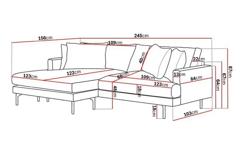 Menard 4-sits Vänstervänd L-formad Divansoffa i Tyg - Mörkgrå - Products - Möbler - Soffa - Divansoffa & schäslongsoffa - 4 sits soffa med divan