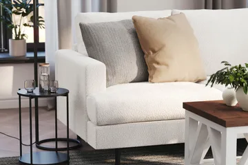 Menard Compact 4-sits Högervänd L-formad Schäslongsoffa i Bouclé - Vit - Products - Möbler - Soffa - Divansoffa & schäslongsoffa - 4 sits soffa med divan