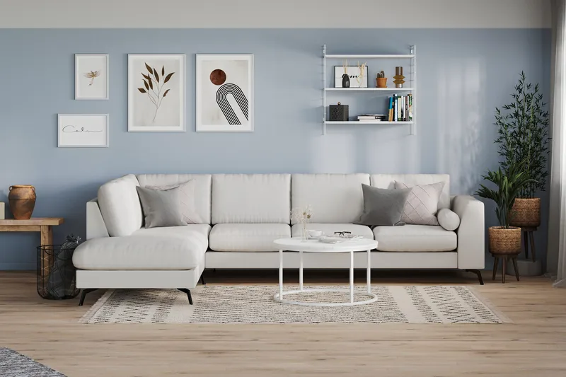 Ocean Lyx 4-sits Vänstervänd L-formad Schäslongsoffa i Tyg - Ljusgrå - Products - Möbler - Soffa - Divansoffa & schäslongsoffa - 4 sits soffa med divan