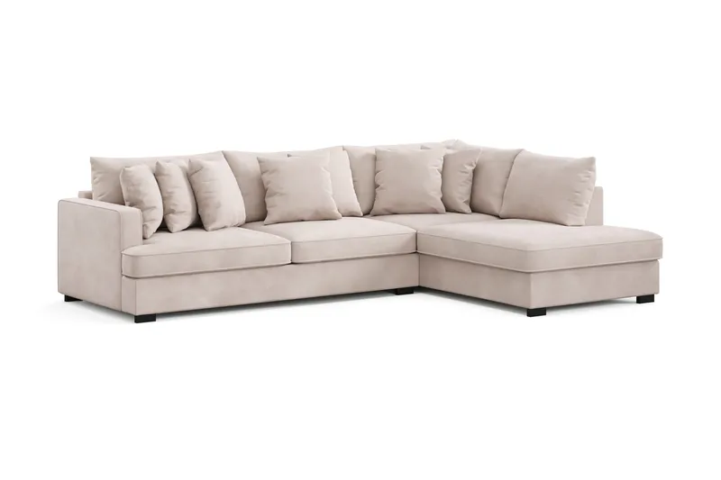 Rossita 4-sits Högervänd L-formad Djup Schäslongsoffa i Sammet - Beige - Products - Möbler - Soffa - Divansoffa & schäslongsoffa - 4 sits soffa med divan