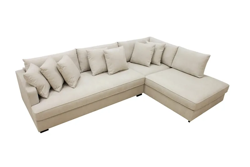 Rossita 4-sits Högervänd L-formad Djup Schäslongsoffa med Hel dyna i Tyg - Beige - Products - Möbler - Soffa - Divansoffa & schäslongsoffa - 4 sits soffa med divan