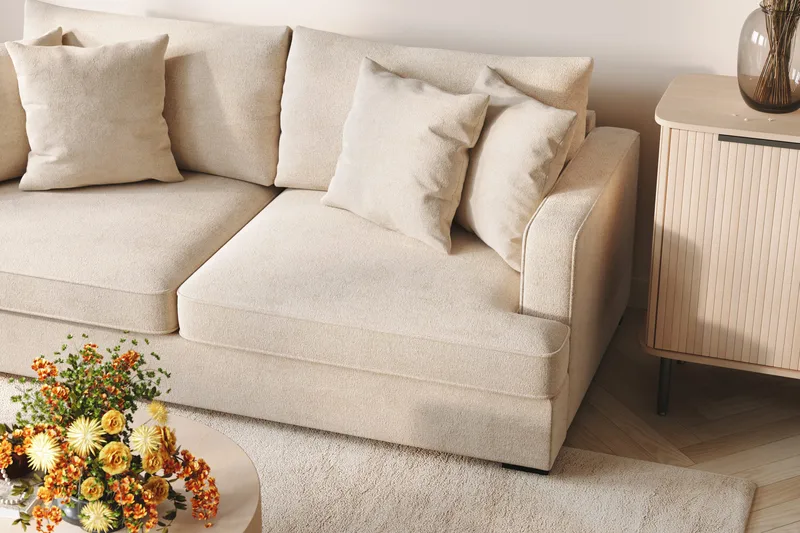 Rossita 4-sits Vänstervänd L-formad Djup Schäslongsoffa i Chenille - Beige - Products - Möbler - Soffa - Divansoffa & schäslongsoffa - 4 sits soffa med divan