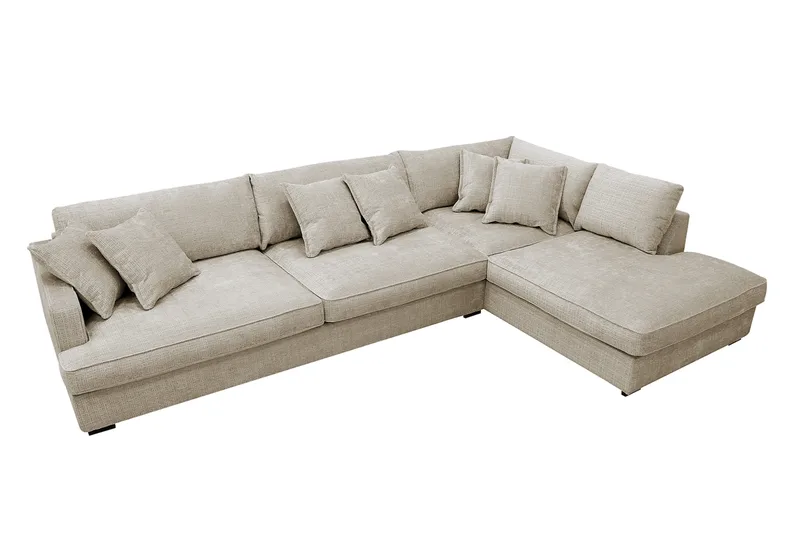 Rossita Lyx 4-sits Högervänd L-formad Extra Djup Schäslongsoffa i Chenille - Beige Chenille - Products - Möbler - Soffa - Divansoffa & schäslongsoffa - 4 sits soffa med divan