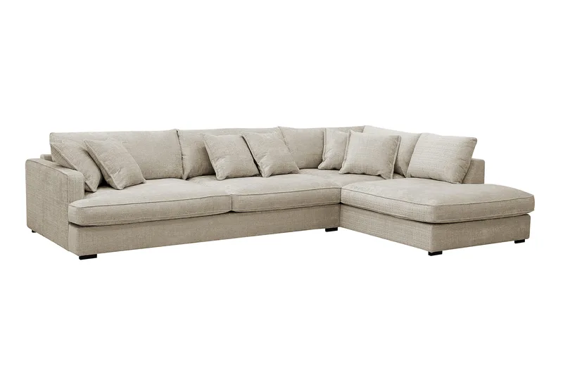 Rossita Lyx 4-sits Högervänd L-formad Extra Djup Schäslongsoffa i Chenille - Beige Chenille - Products - Möbler - Soffa - Divansoffa & schäslongsoffa - 4 sits soffa med divan