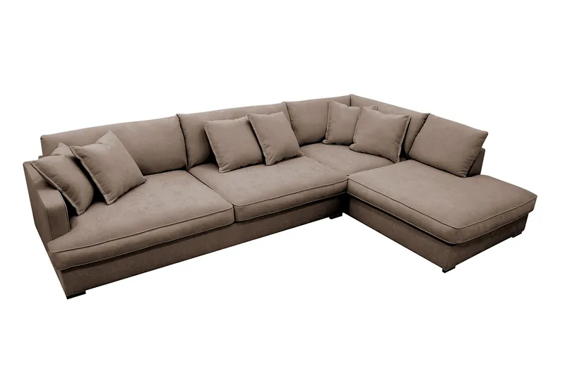 Rossita Lyx 4-sits Högervänd L-formad Extra Djup Schäslongsoffa i Tyg - Brun Tyg - Products - Möbler - Soffa - Divansoffa & schäslongsoffa - 4 sits soffa med divan