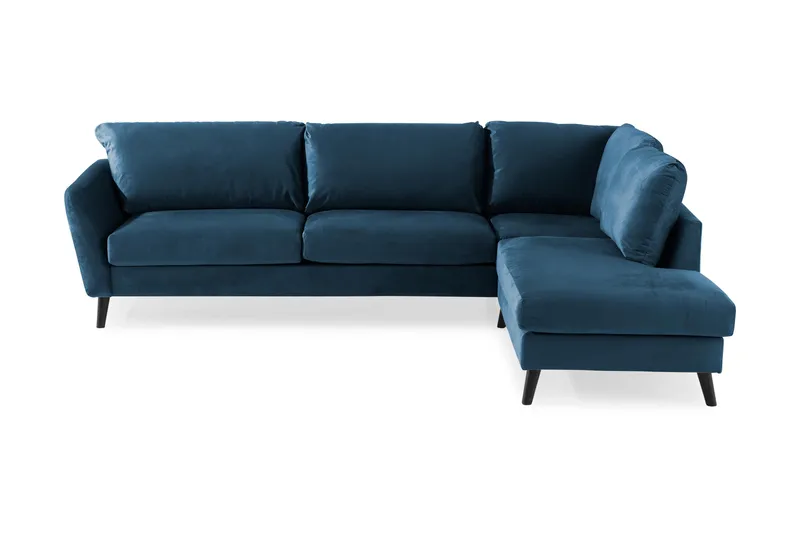 Trend 4-sits Högervänd L-formad Schäslongsoffa i Sammet, Blå