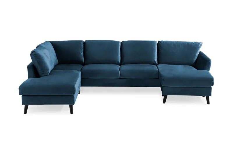 Trend 4-sits Vänstervänd U-formad Soffa med Divan och Schäslong i Sammet, Blå