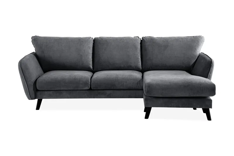 Trend Lyx 3-sits Högervänd L-formad Divansoffa i Tyg, Mörkgrå