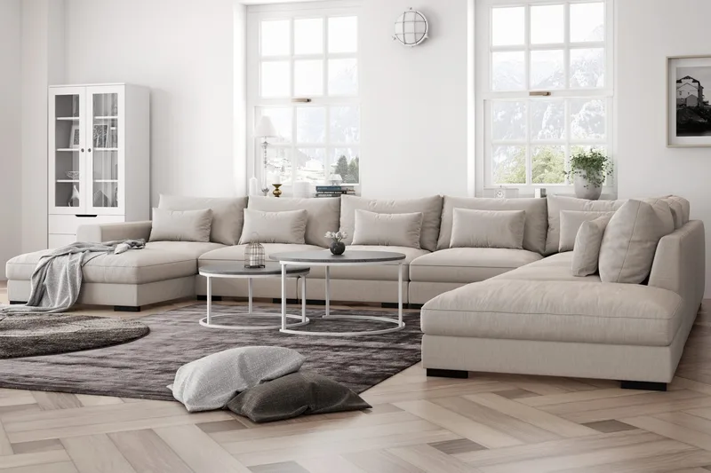 Dubai U-modulsoffa Large med Divan Vänster Extra Djup - Beige - Products - Möbler - Soffa - Modulsoffa - Komplett modulsoffa