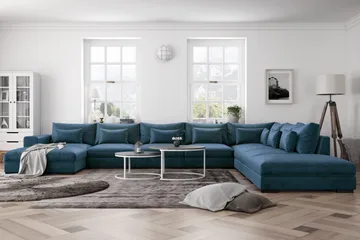 Dubai U-modulsoffa Large med Divan Vänster Sammet - Blå - Products - Möbler - Soffa - U-soffa