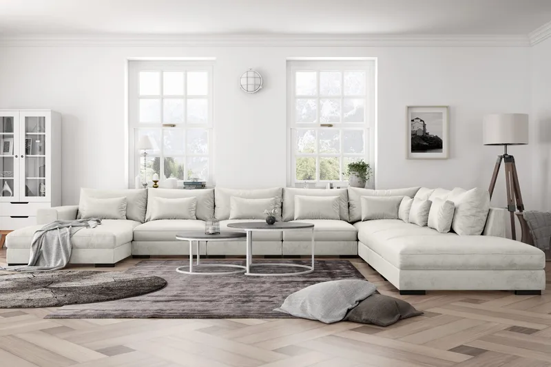 Dubai U-modulsoffa Large med Divan Vänster Sammet Extra Djup - Vit - Products - Möbler - Soffa - U-soffa