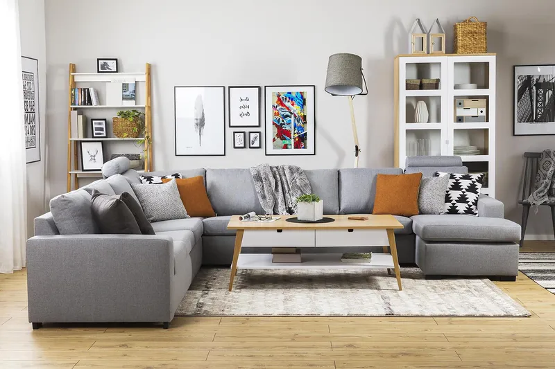 Crazy 7-sits Vändbar U-formad XX-Large Hörnsoffa med divan i Tyg - Grå - Products - Möbler - Soffa - Hörnsoffa