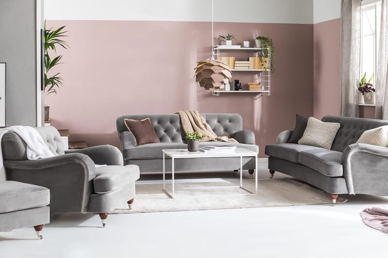 Howard Riviera 3-sits Svängd Sammetssoffa - Ljusgrå - Products - Möbler - Soffa - 3 sits soffa