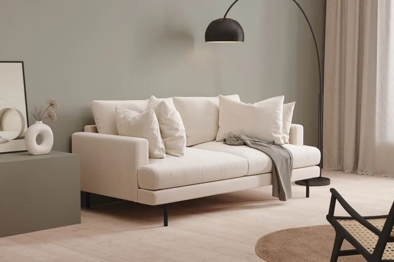 Menard 3-sits Djup Sammetssoffa 205 cm bred - Krämvit - Products - Möbler - Soffa - 3 sits soffa