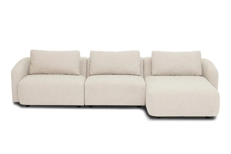 Milano 5-sits Rundad Högervänd L-soffa med Låg Rygg i Beige Boucle