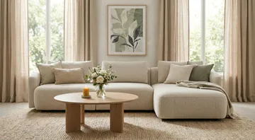Milano 5-sits Rundad Högervänd L-soffa med Låg Rygg i Beige Boucle - Products - Möbler - Soffa - Divansoffa & schäslongsoffa