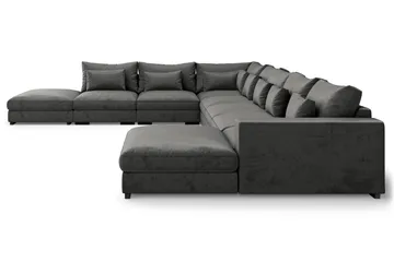 Dubai Stor U-modulsoffa Large med Divan Höger Sammet Extra Djup - Mörkgrå - Products - Möbler - Soffa - Modulsoffa - Komplett modulsoffa