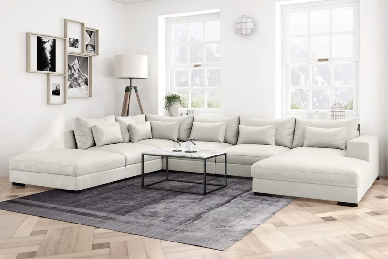 Dubai U-modulsoffa med Divan Höger Sammet - Vit - Products - Möbler - Soffa - Modulsoffa - Komplett modulsoffa