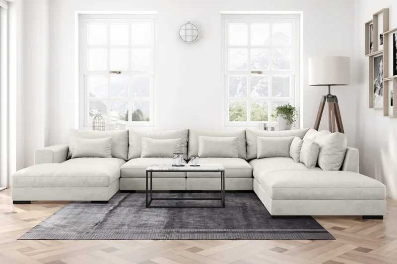 Dubai U-modulsoffa med Divan Vänster Sammet - Vit - Products - Möbler - Soffa - Modulsoffa - Komplett modulsoffa