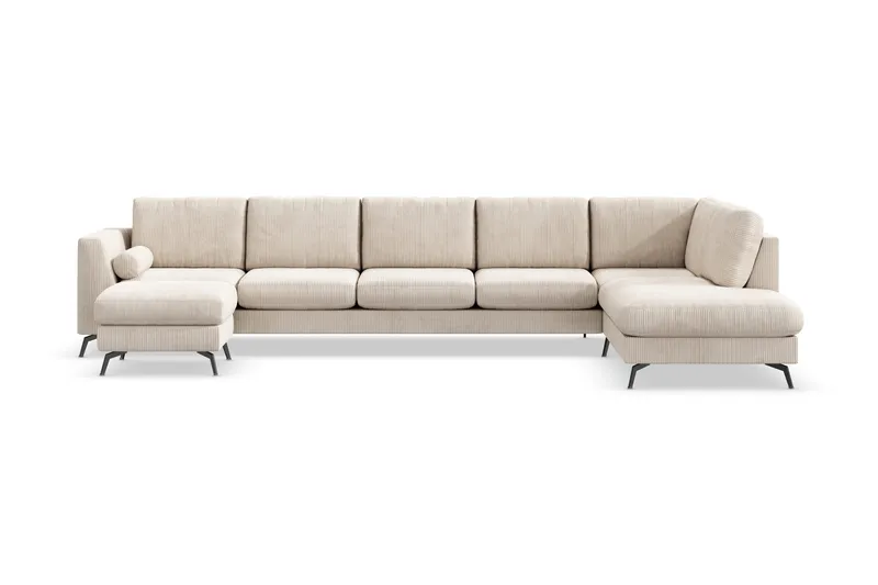 Ocean Lyx 6-sits Högervänd U-formad Soffa med Divan och Schäslong + Fotpall i Manchester, Beige