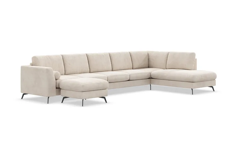 Ocean Lyx 6-sits Högervänd U-formad Soffa med Divan och Schäslong + Fotpall i Manchester - Beige - Products - Möbler - Soffa - U-soffa