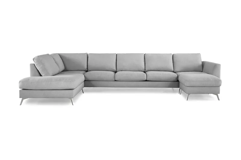 Ocean Lyx 6-sits Vänstervänd U-formad Soffa med Divan och Schäslong + Fotpall i Tyg, Grå