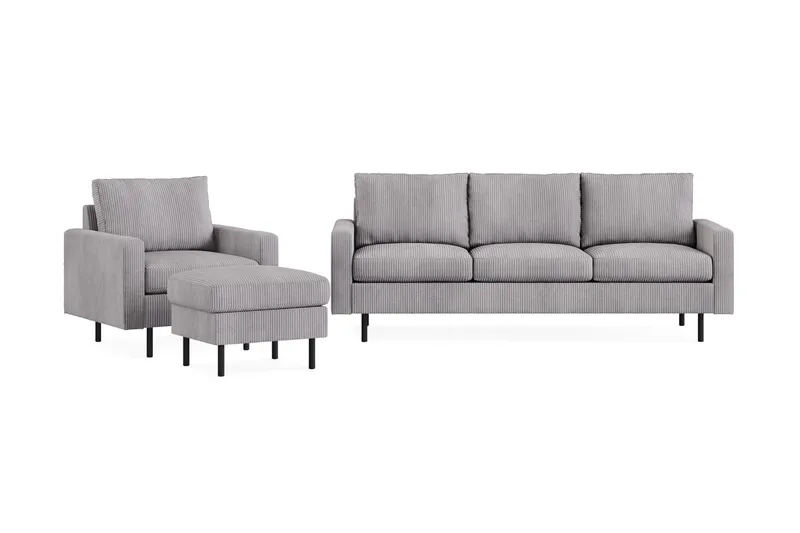 Peppe Soffgrupp 3-sits Soffa + Fåtölj + Fotpall i Manchester, Grå